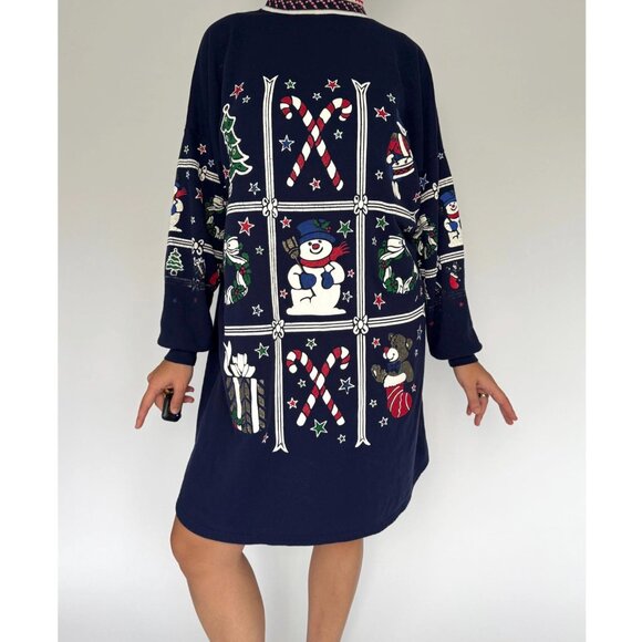 90s vintage holiday christmas graphic long sleeved cotton pajama sleep dress - Picture 1 of 10